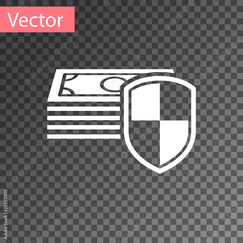 White Money Protection Icon On Transparent Background - 