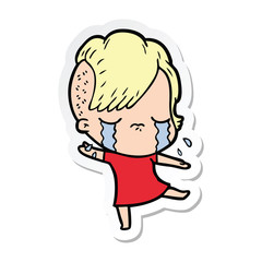 sticker of a cartoon crying girl