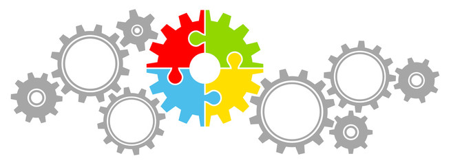 Zahnräder Grafisch Puzzle Grau/Bunt