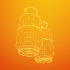 Flammable gas tank. Propane, butane, methane gas tank. Model wireframe low poly mesh vector illustration