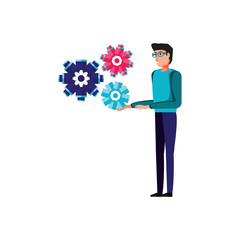 gears machine with young man