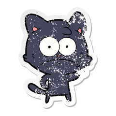 distressed sticker of a cartoon nervous cat