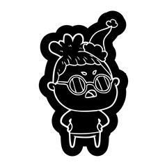 cartoon icon of a annoyed woman wearing santa hat