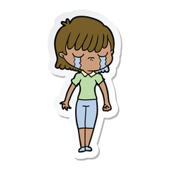 sticker of a cartoon woman crying