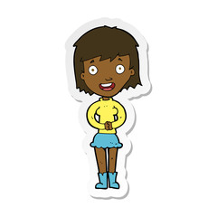 sticker of a cartoon excited woman