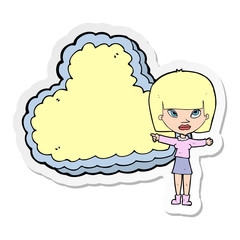 sticker of a cartoon woman with cloud text space