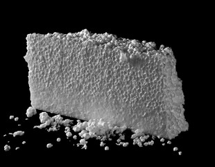 Crumbled styrofoam isolated on black background