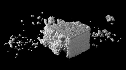 Crumbled styrofoam isolated on black background