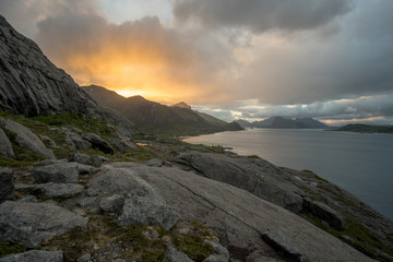 Fototapeta na wymiar Sunset in the fjords of the Lofoten islands, Norway