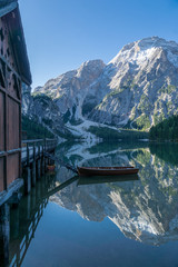 The small rowing boat on the Lago di Braies, Italy
