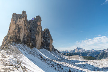 A sunny day at the Tre Cime di Lavaredo in the Dolomites, Italy