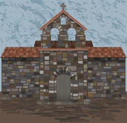Old spanish stone church in visigothic style. vector illustration