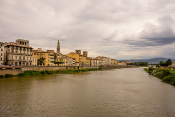 View of cityscape and townscape of Florence over Arno river, Italy