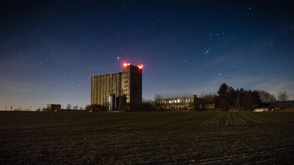 Night silo under the star sky