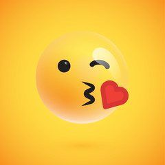 Fototapeta premium Realistic yellow emoticon in front of a yellow background, vector illustration