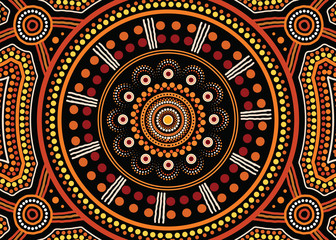 Fototapeta premium Aboriginal art vector background. Illustration based on aboriginal style of dot painting.