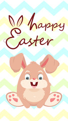 Easter concept, happy easter, format for instagram greetings. The idea of an Easter bunny in the form of an oval egg. Funny rabbit in the form of an Easter egg. Cartoon vector illustration.