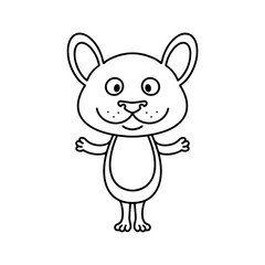 Cute mouse, cartoon linear art, animal sketch. Vector illustration of little smile mouse, black outline style, isolated on white background Coloring book template for children.
