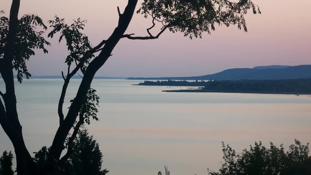 Summer landscape with lake Balaton of Hungary at sunset