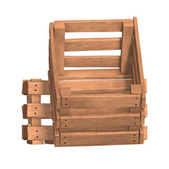 Wooden box for transportation and storage of products. Empty crate for fruits and vegetables. 3d render isolated on white background.