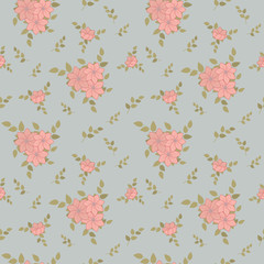 Fototapeta premium Gentle seamless cute summer pattern of flowers and leaves in trendy pastel colors.Random order.For textile, linen,wallpaper, clothes, print, gift wrap, scrapbooking, decoupage.Vector illustration