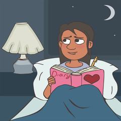 cartoon girl keeps a diary