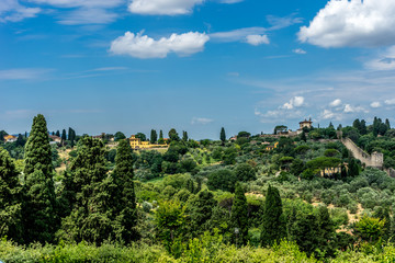 Panaromic view of Florence townscape cityscape viewed from Piazzale Michelangelo (Michelangelo Square)