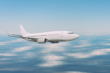 Flying and traveling, day voyage airplane, motion speed effect