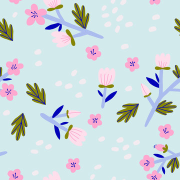 Cute Floral vector pattern. Seamless texture with blooming flowers. 