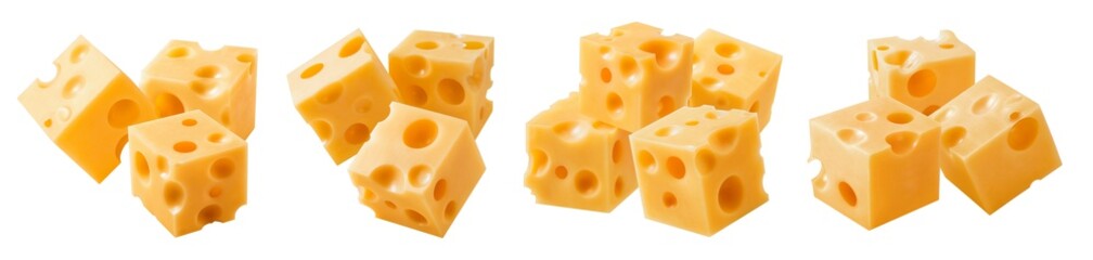 Set of cube cheese pieces. Isolated on white background