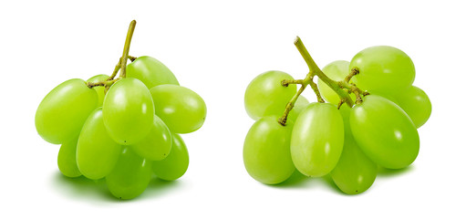 Small bunches of green grapes isolated on white background