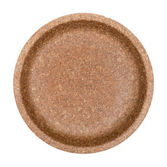 Biodegradable edible plate made from wheat bran isolated on white background, top view