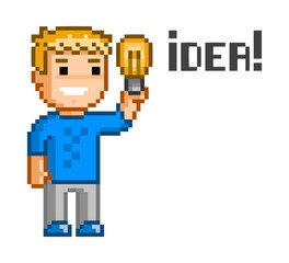 Vector pixel art businessman and new idea