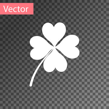 White Four Leaf Clover Icon Isolated On Transparent Background. Happy Saint Patrick Day. Vector Illustration