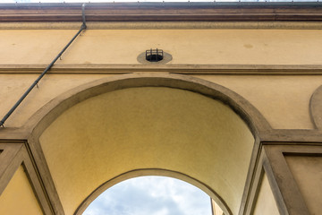 The Vasari Corridor near Ponte Vecchio over the Arno River in Florence, Italy