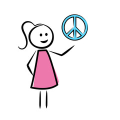 weibliches Strichmännchen mit Friedenszeichen