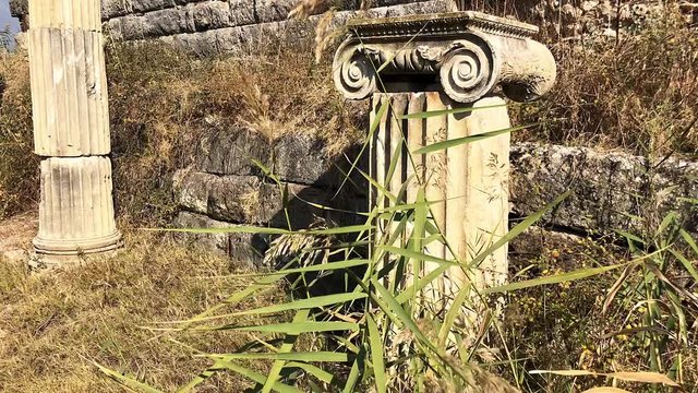 Classical columns in ancient city Magnesia (Aydin Province, Turkey).