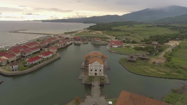 Aerial Footage of Church in Las Casas Filipinas De Acuzar