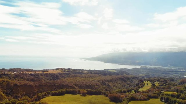 Beautiful panorama aerial view of Tahiti Nui mountain from the belvedere Taravao (plateaux de Taravao), Tahiti Iti island, French Polynesia, south Pacific ocean.