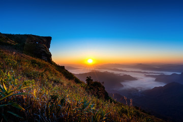 Beautiful landscape of Phu Chi Fa at sunrise. Phu Chi fa National Park in Chiang Rai Province, Thailand.