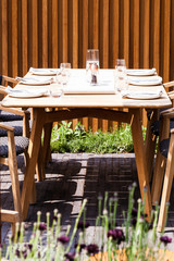 Garden landscape with a dining area