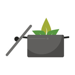 Healthy food pot with leaves symbol