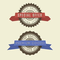 Retro vintage badges set. Classic design elements with ribbons