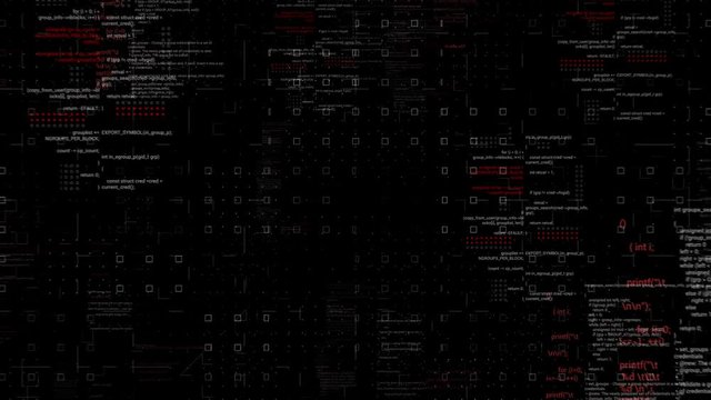 PNG Alpha.Looping Technological HUD animation.Digital programing code text UI display.Computer generated futuristic seamless zoom in background.
