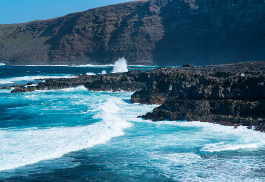 Waves and ocean,Tenesar, Lanzarote Island, Unesco Biosphere Reserve, Canary Islands, Spain, Europe