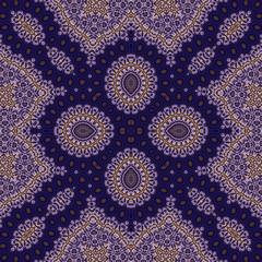Violet, blue, orange, white intensive colors centered square seamless pattern