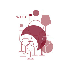 Icon with wine glasses. Design element in modern line style. Wine tasting, menu, wine list, restaurant, winery, shop.