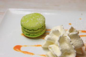 dessert plate of macaroon and chantilly