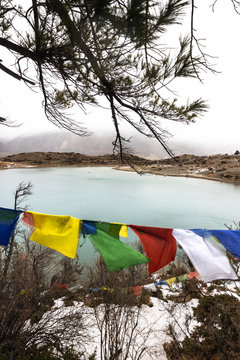 The semi frozen Dhumba lake in Jomsom of Lower Mustang