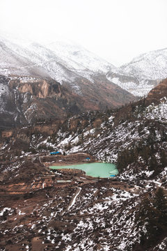 The semi frozen Dhumba lake in Jomsom of Lower Mustang